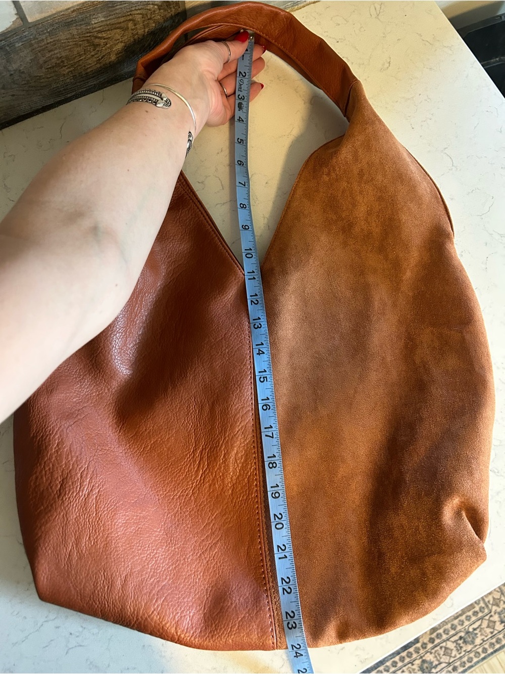 Anthropologie Urban Originals Lenora Large Mixed Faux Suede & Leather Hobo Bag - Picture 11 of 14
